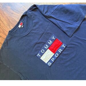 90s Vintage‎ Tommy Sport T-Shirt Large Logo Spellout Blue Red White Baggy XL